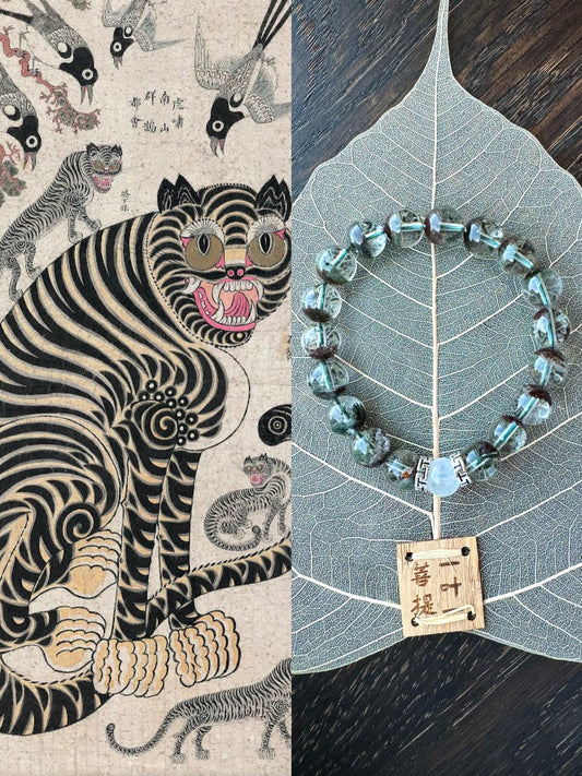 Striking tiger prosperity, fortune, protection Green Phantom bracelet